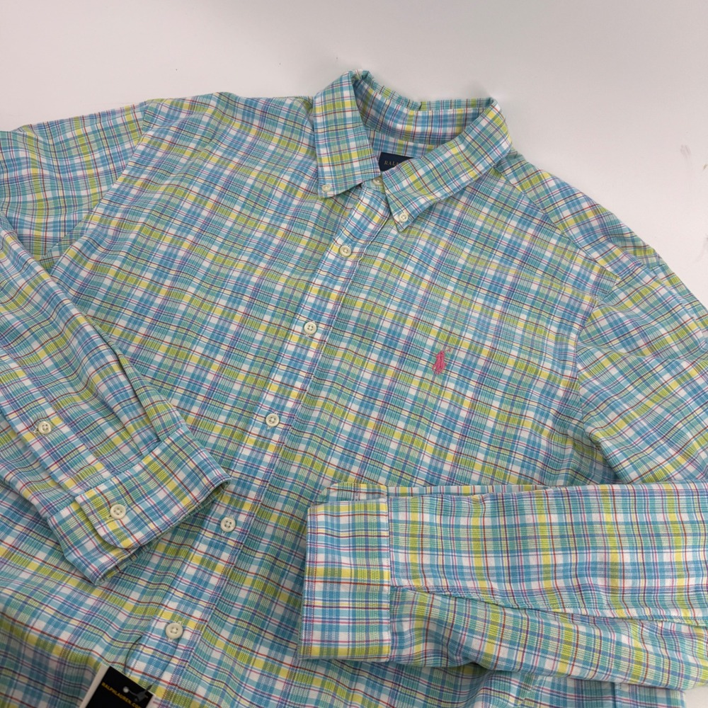 Ralph Lauren Mens XL Plaid Button Down Shirt Ocean Yellow MCLASSICS1 New